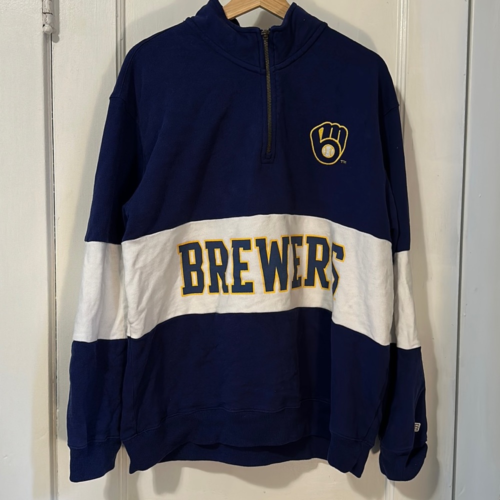 American Eagle x Tailgate Milwaukee Brewers blue & white 1/4 zip pullover. XL